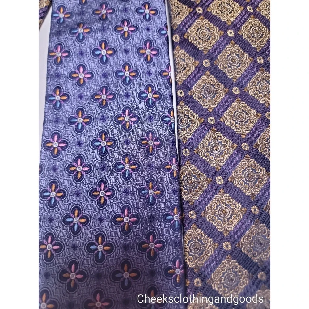 Bruno Pattelli Silk Neckties Set of 2 Geometric Floral Pattern Hand Made